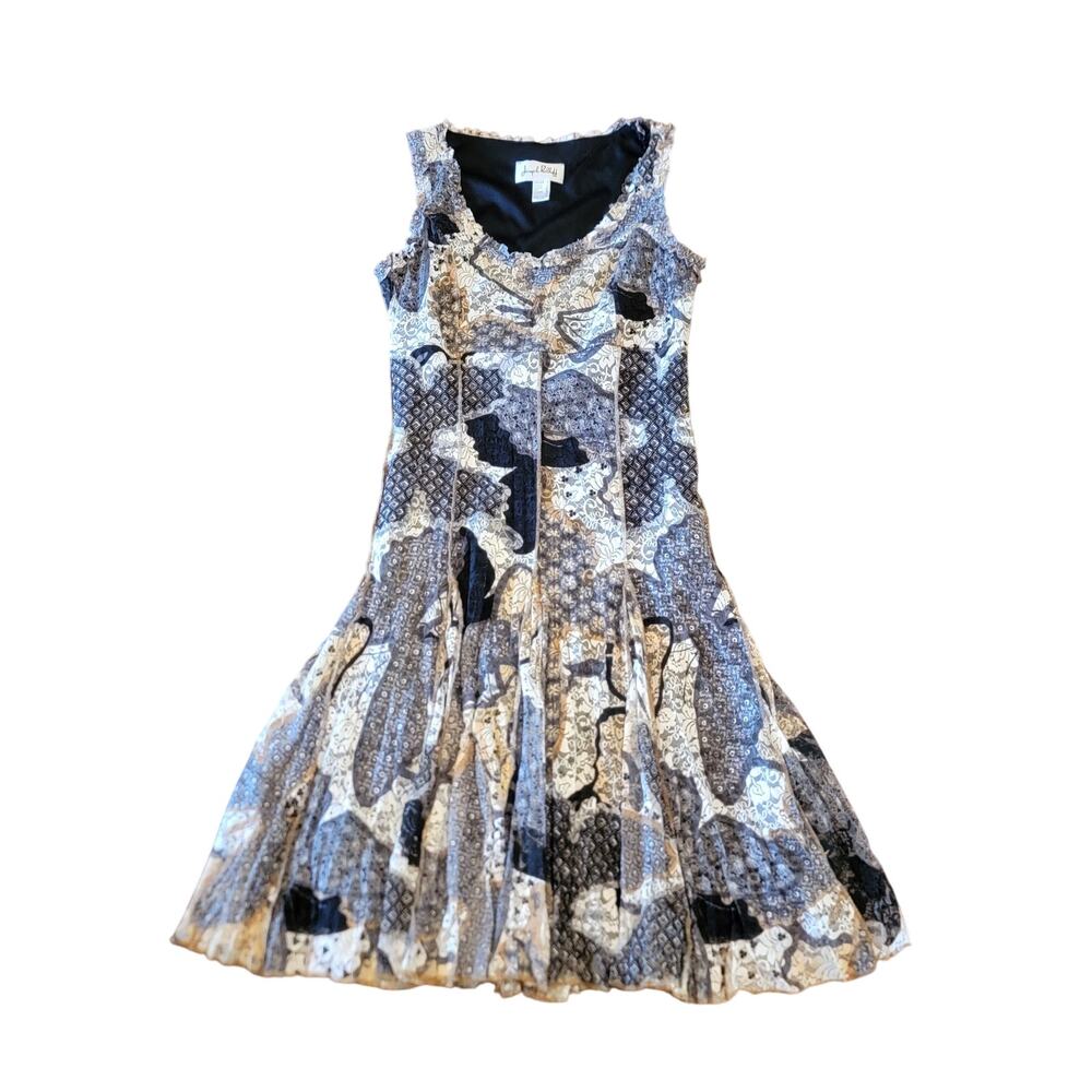 Joseph Ribkoff Mixed Print Sleeveless Dress - Black & Tan - Size 6 - Excellent